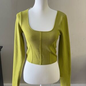 Vibrant Green Long Sleeve Fitted Crop Bodysuit